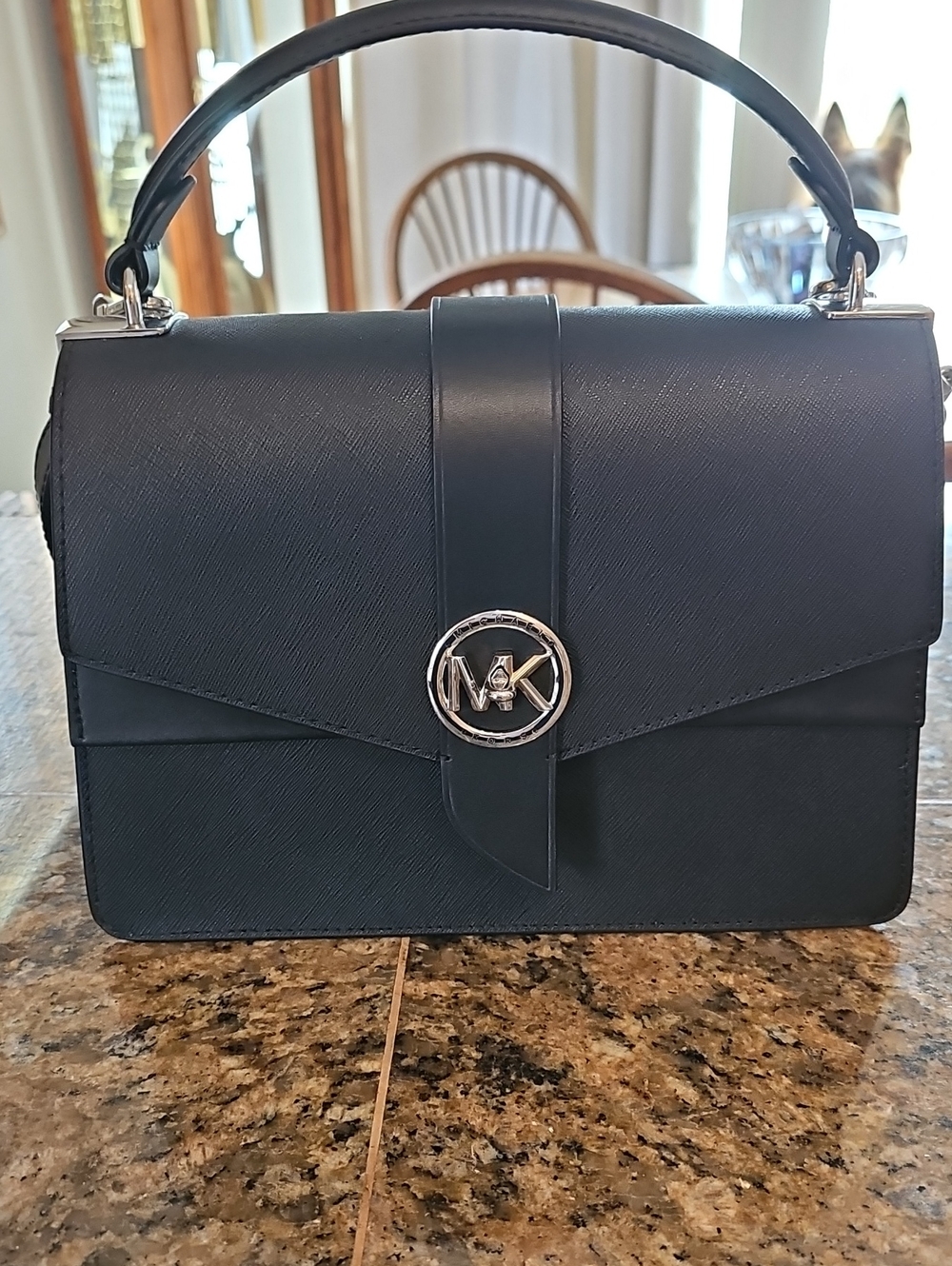 Michael Kors Greenwich Black Leather Top-Handle Satchel